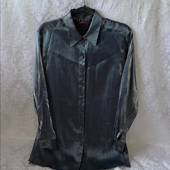 J.R. Nites Tops - Vintage 1990’s J.R. Nites Metallic long sleeve Button-Down Blouse.  Size M.